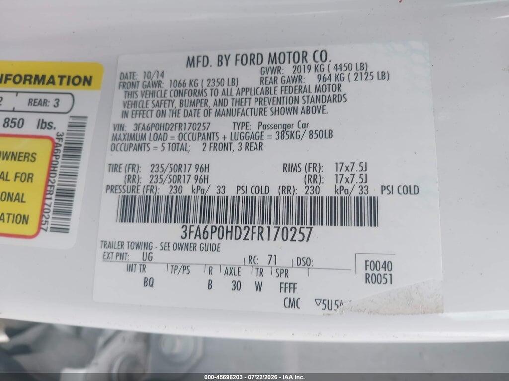 3FA6P0HD2FR170257 2015 FORD FUSION photo no. 9