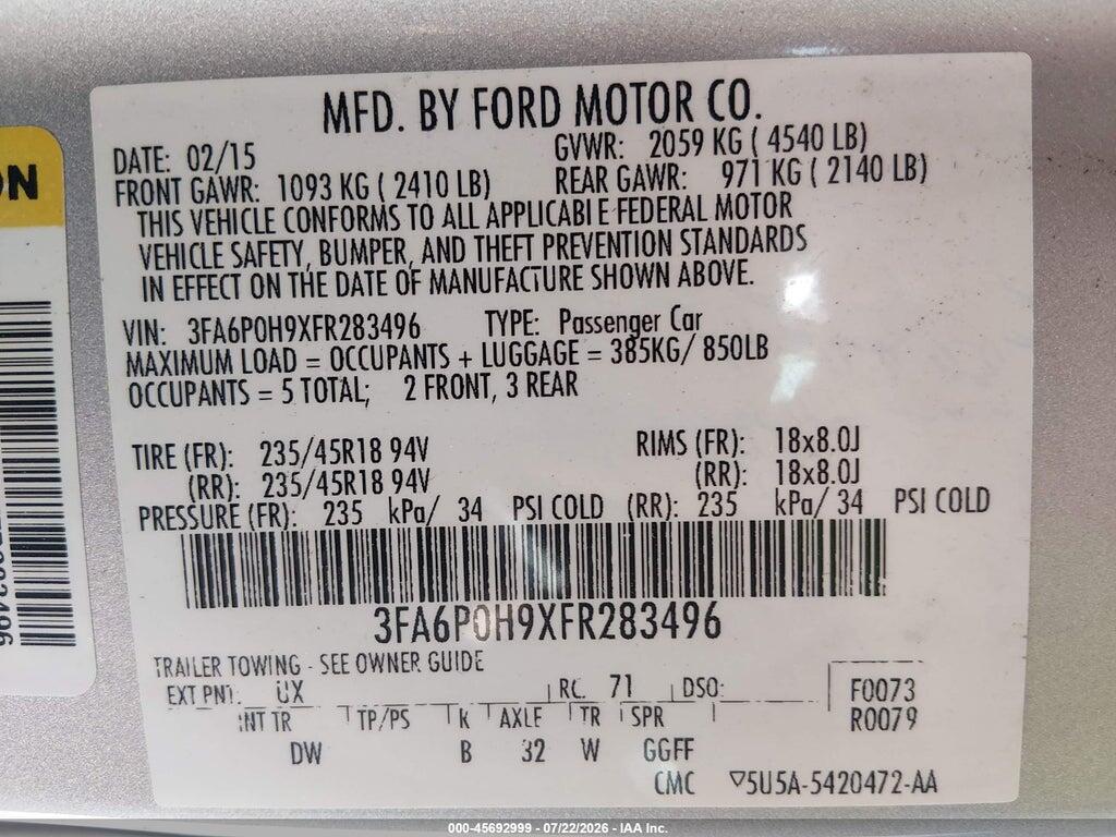 3FA6P0H9XFR283496 2015 FORD FUSION photo no. 9
