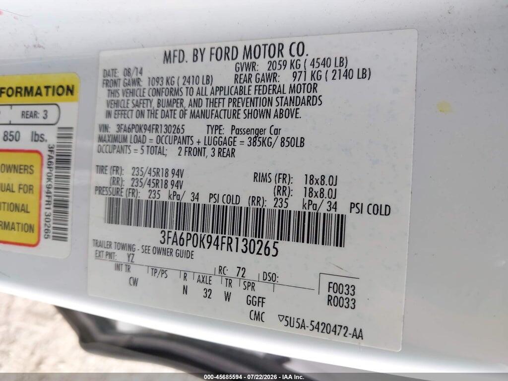 3FA6P0K94FR130265 2015 FORD FUSION photo no. 9