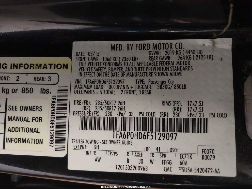 1FA6P0HD6F5129097 2015 FORD FUSION photo no. 9