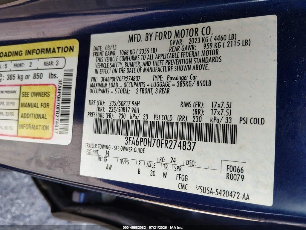 3FA6P0H70FR274837 2015 FORD FUSION photo no. 9