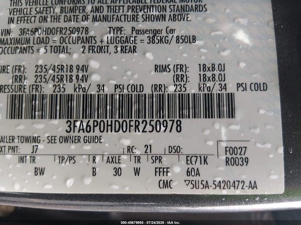 3FA6P0HD0FR250978 2015 FORD FUSION photo no. 9
