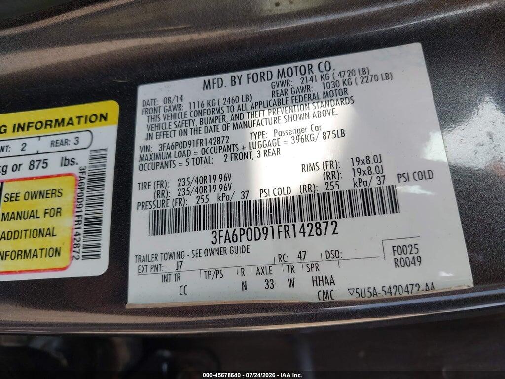 3FA6P0D91FR142872 2015 FORD FUSION photo no. 9