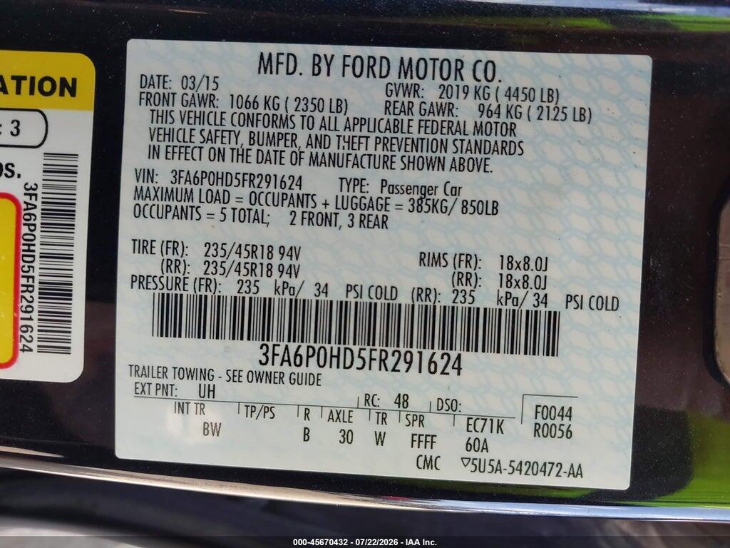 3FA6P0HD5FR291624 2015 FORD FUSION photo no. 9