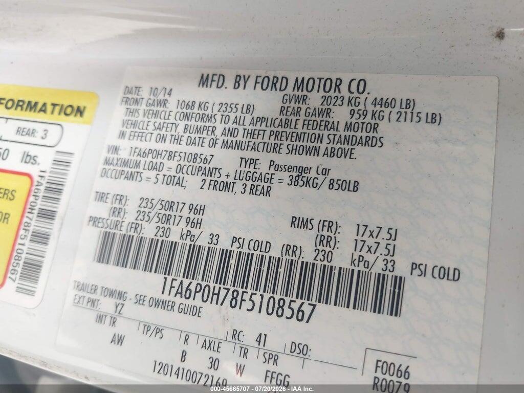 1FA6P0H78F5108567 2015 FORD FUSION photo no. 9