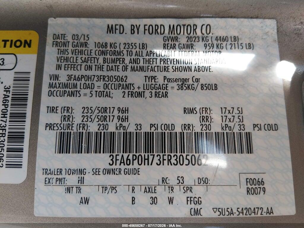 3FA6P0H73FR305062 2015 FORD FUSION photo no. 9