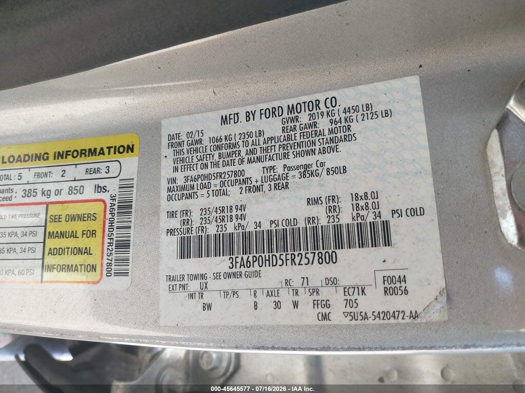 3FA6P0HD5FR257800 2015 FORD FUSION photo no. 9