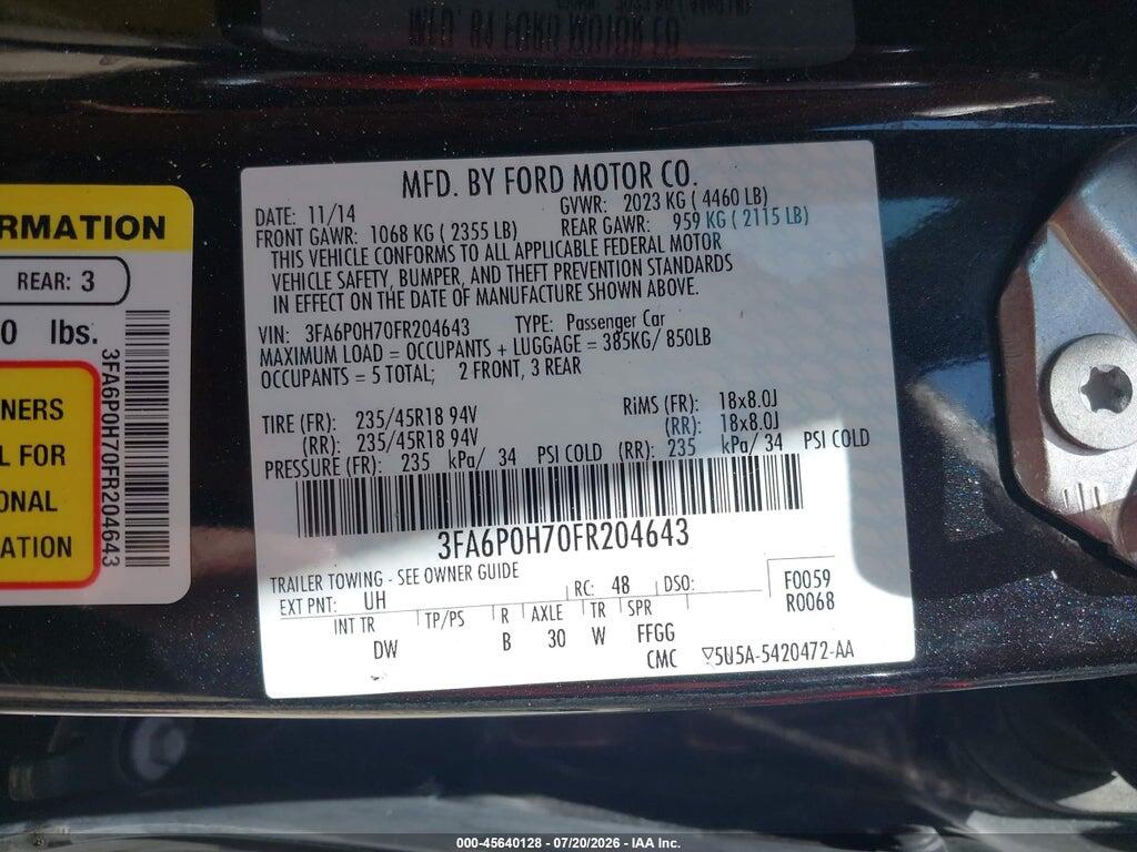 3FA6P0H70FR204643 2015 FORD FUSION photo no. 9