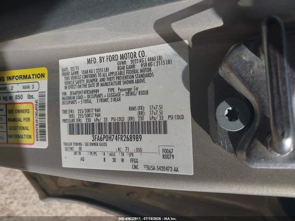 3FA6P0H74FR268989 2015 FORD FUSION photo no. 9