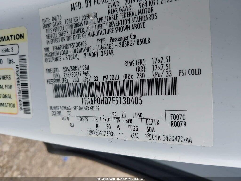1FA6P0HD7F5130405 2015 FORD FUSION photo no. 9