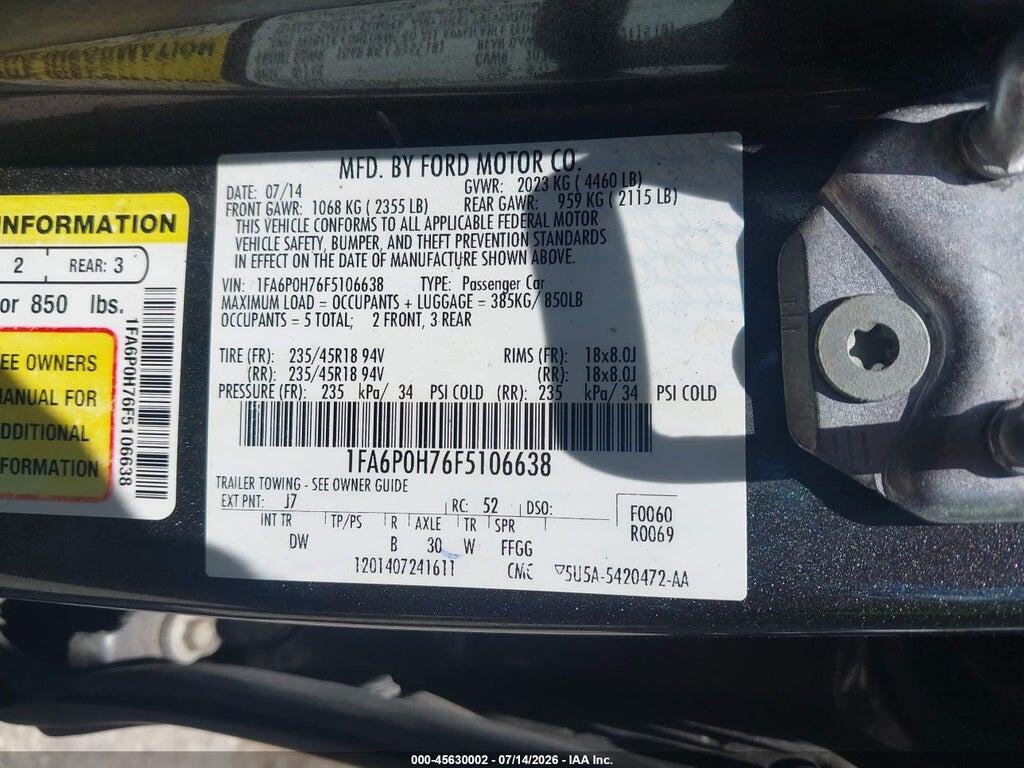1FA6P0H76F5106638 2015 FORD FUSION photo no. 9