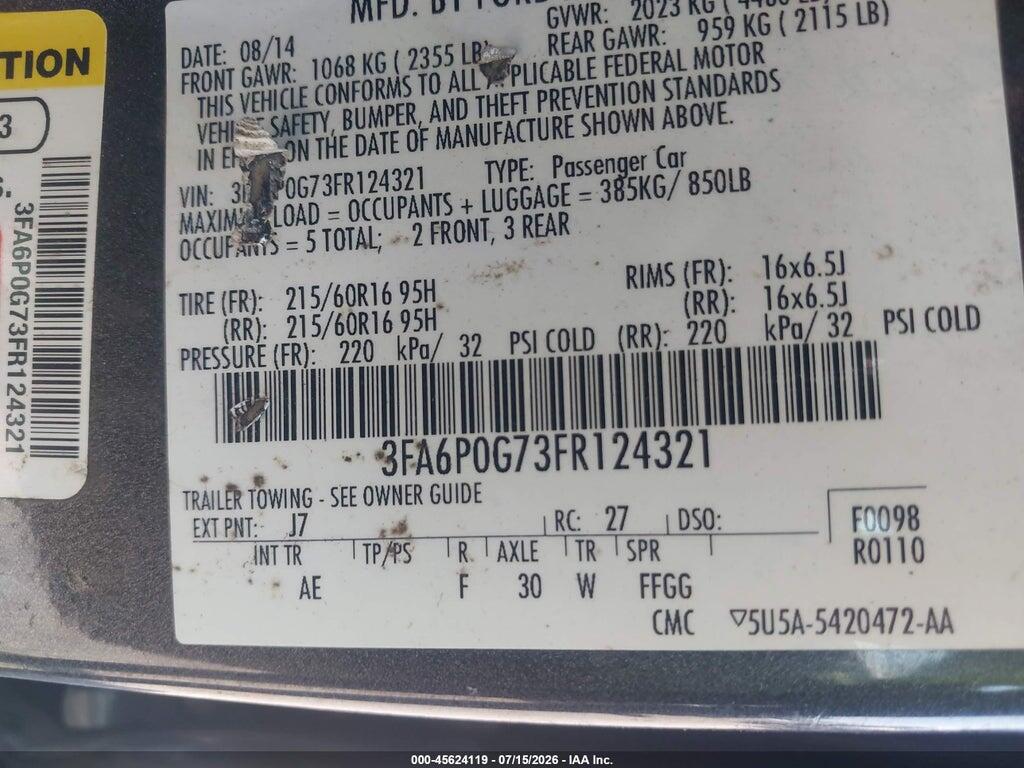 3FA6P0G73FR124321 2015 FORD FUSION photo no. 9