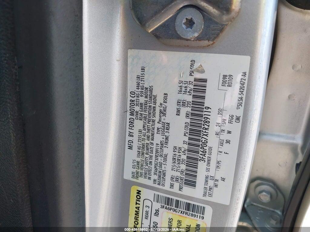 3FA6P0G7XFR289119 2015 FORD FUSION photo no. 9