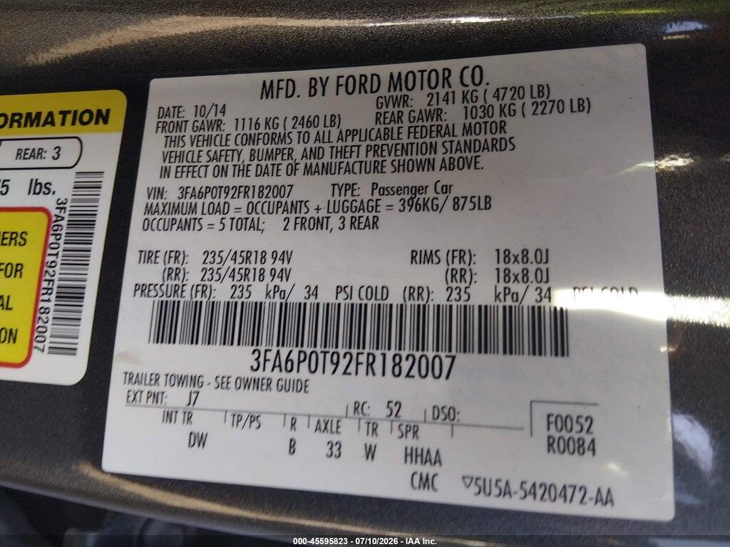 3FA6P0T92FR182007 2015 FORD FUSION photo no. 9