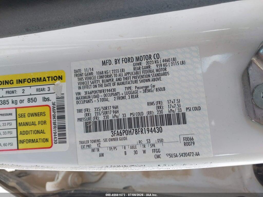 3FA6P0H78FR194430 2015 FORD FUSION photo no. 9