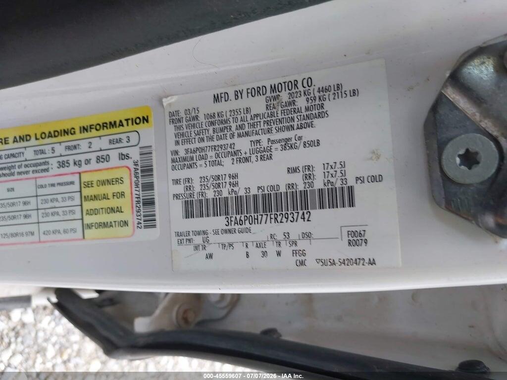 3FA6P0H77FR293742 2015 FORD FUSION photo no. 9