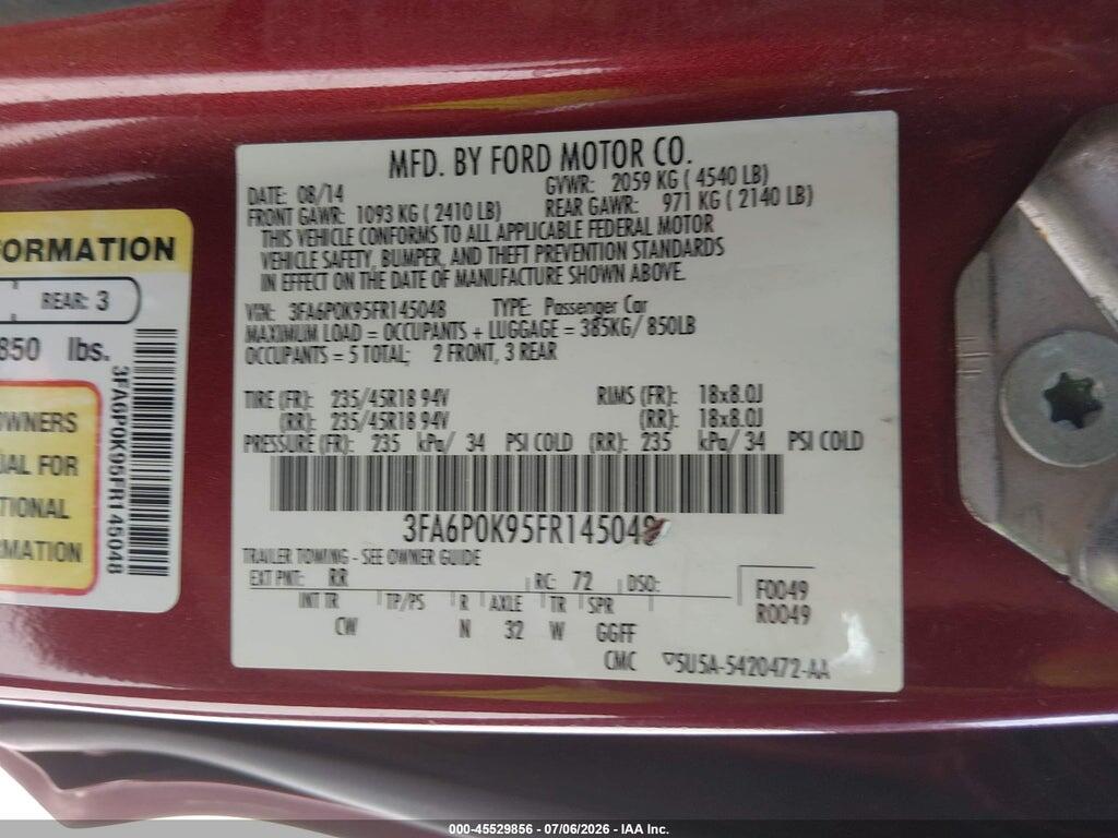 3FA6P0K95FR145048 2015 FORD FUSION photo no. 9