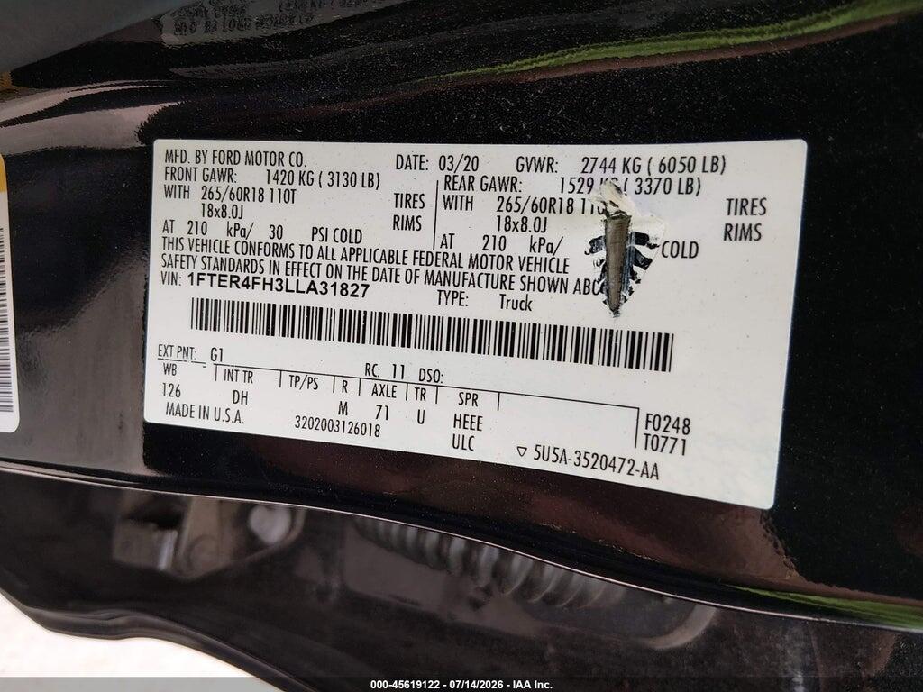 1FTER4FH3LLA31827 2020 FORD RANGER photo no. 9