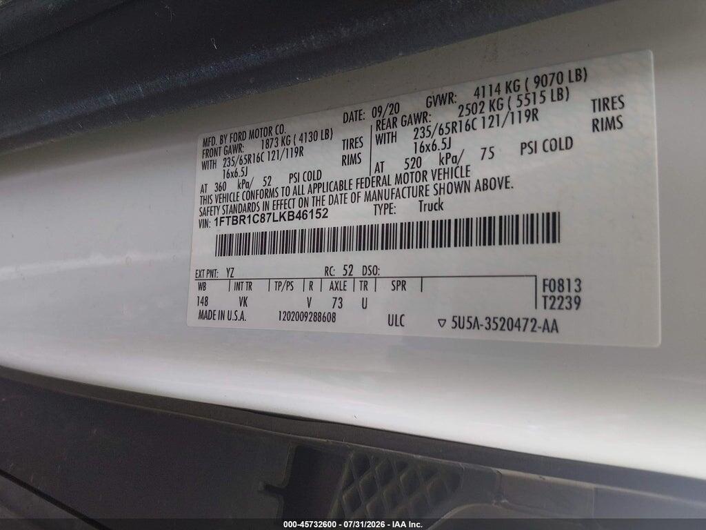 1FTBR1C87LKB46152 2020 FORD TRANSIT-250 photo no. 9