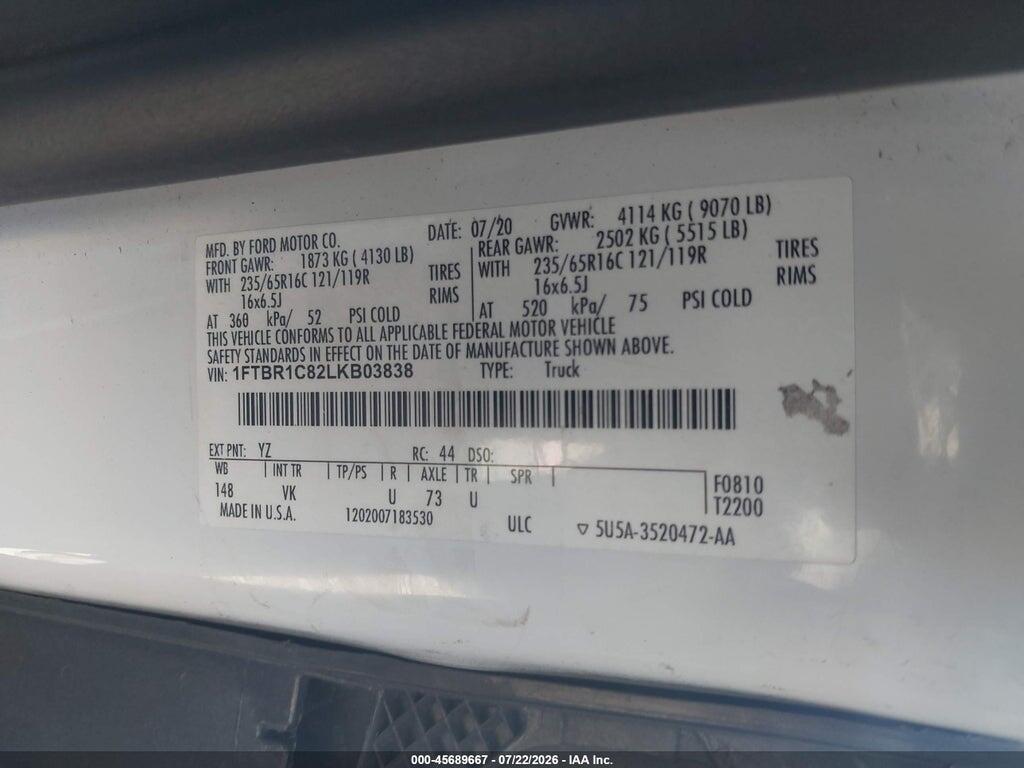 1FTBR1C82LKB03838 2020 FORD TRANSIT-250 photo no. 9