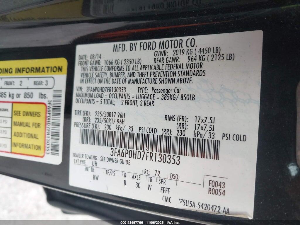 3FA6P0HD7FR130353 2015 FORD FUSION photo no. 9