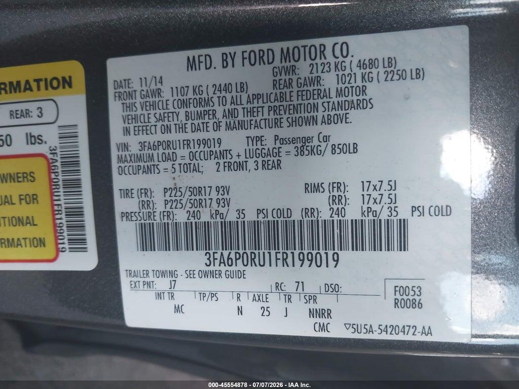 3FA6P0RU1FR199019 2015 FORD FUSION HYBRID photo no. 9