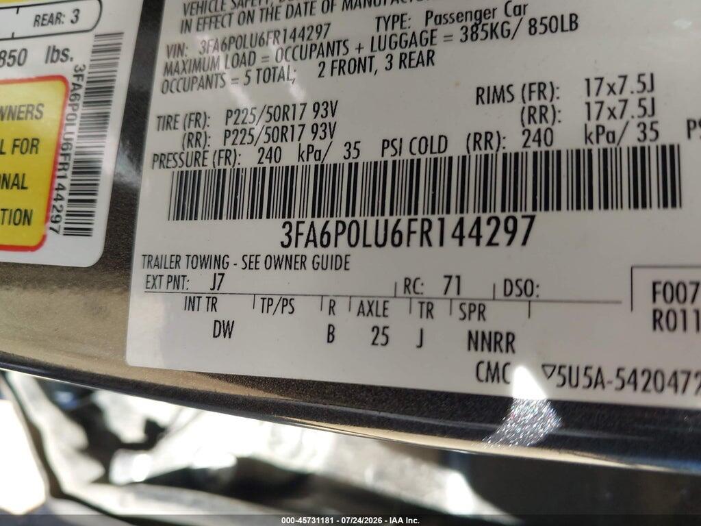 3FA6P0LU6FR144297 2015 FORD FUSION HYBRID photo no. 9