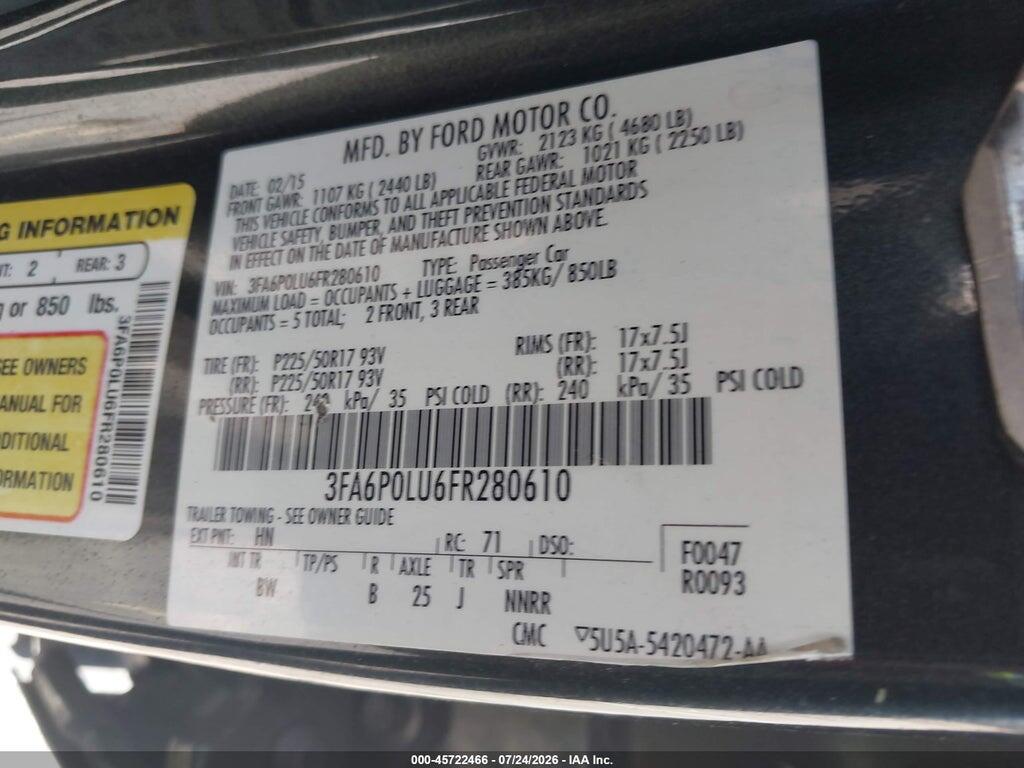 3FA6P0LU6FR280610 2015 FORD FUSION HYBRID photo no. 9