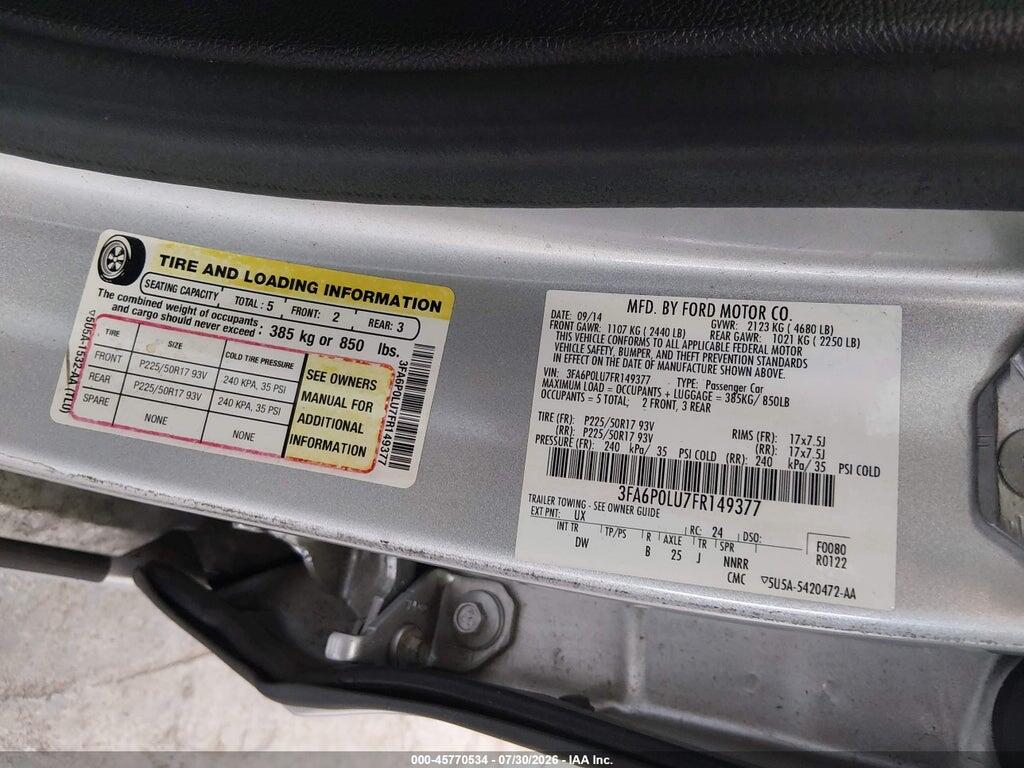 3FA6P0LU7FR149377 2015 FORD FUSION HYBRID photo no. 9