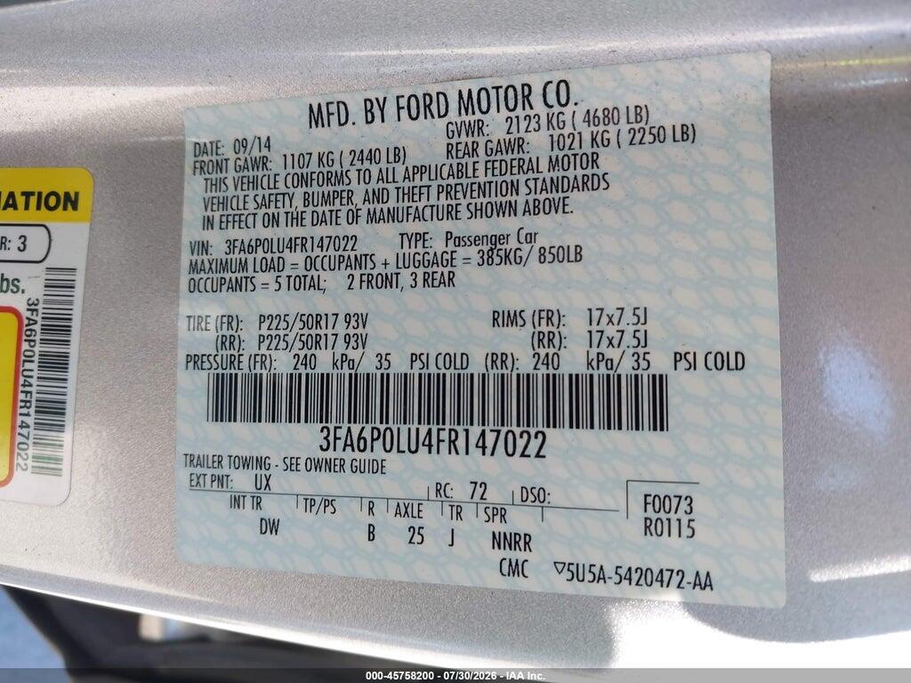 3FA6P0LU4FR147022 2015 FORD FUSION HYBRID photo no. 9