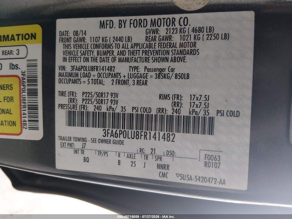3FA6P0LU8FR141482 2015 FORD FUSION HYBRID photo no. 9