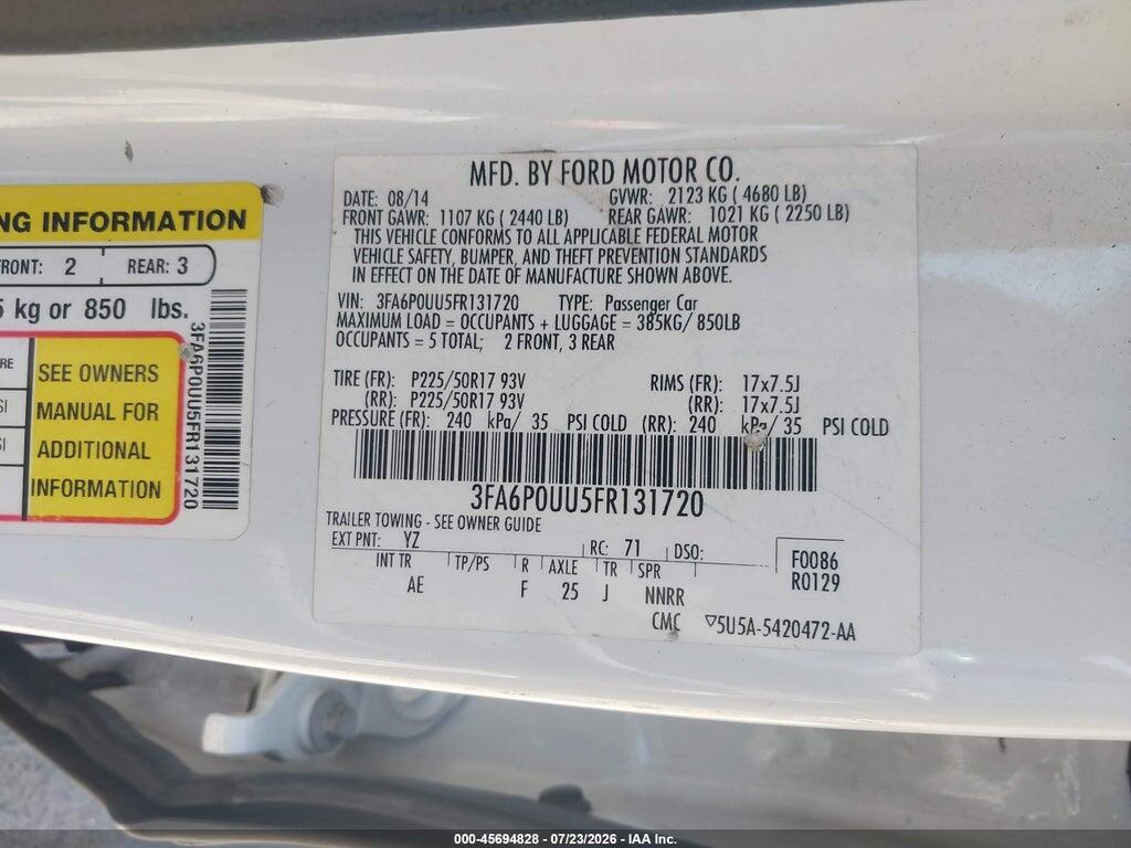 3FA6P0UU5FR131720 2015 FORD FUSION HYBRID photo no. 9