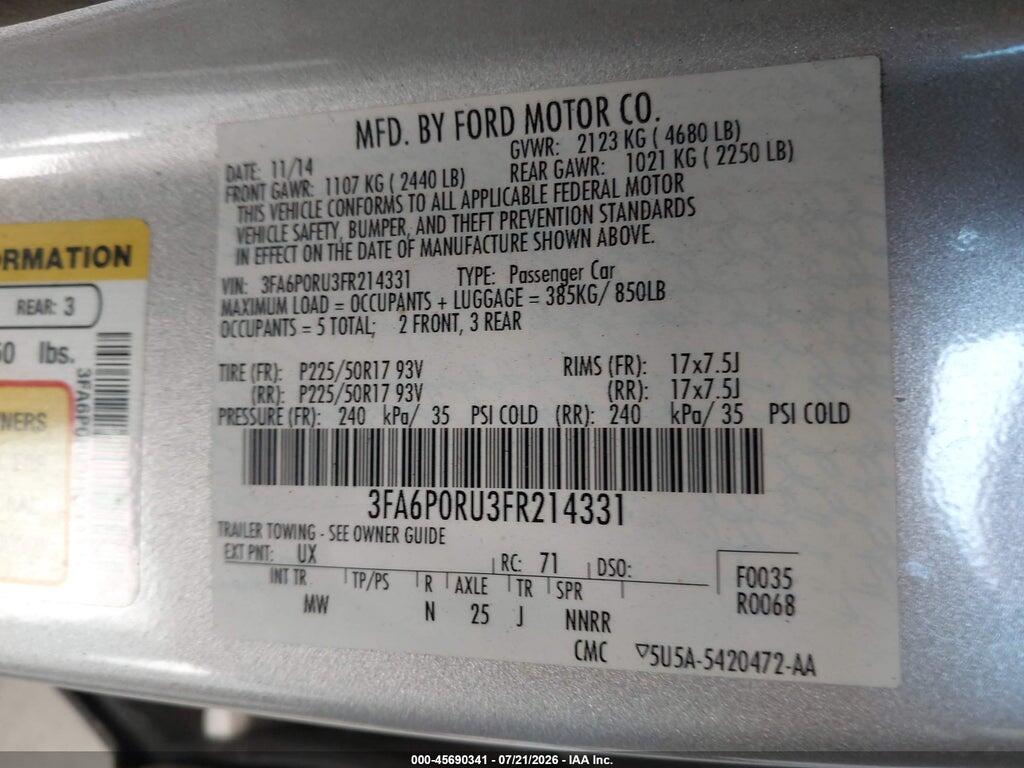 3FA6P0RU3FR214331 2015 FORD FUSION HYBRID photo no. 9