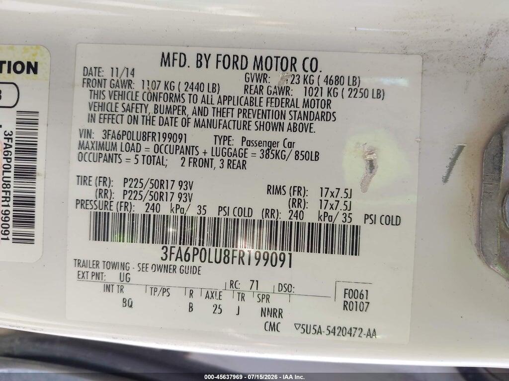 3FA6P0LU8FR199091 2015 FORD FUSION HYBRID photo no. 9