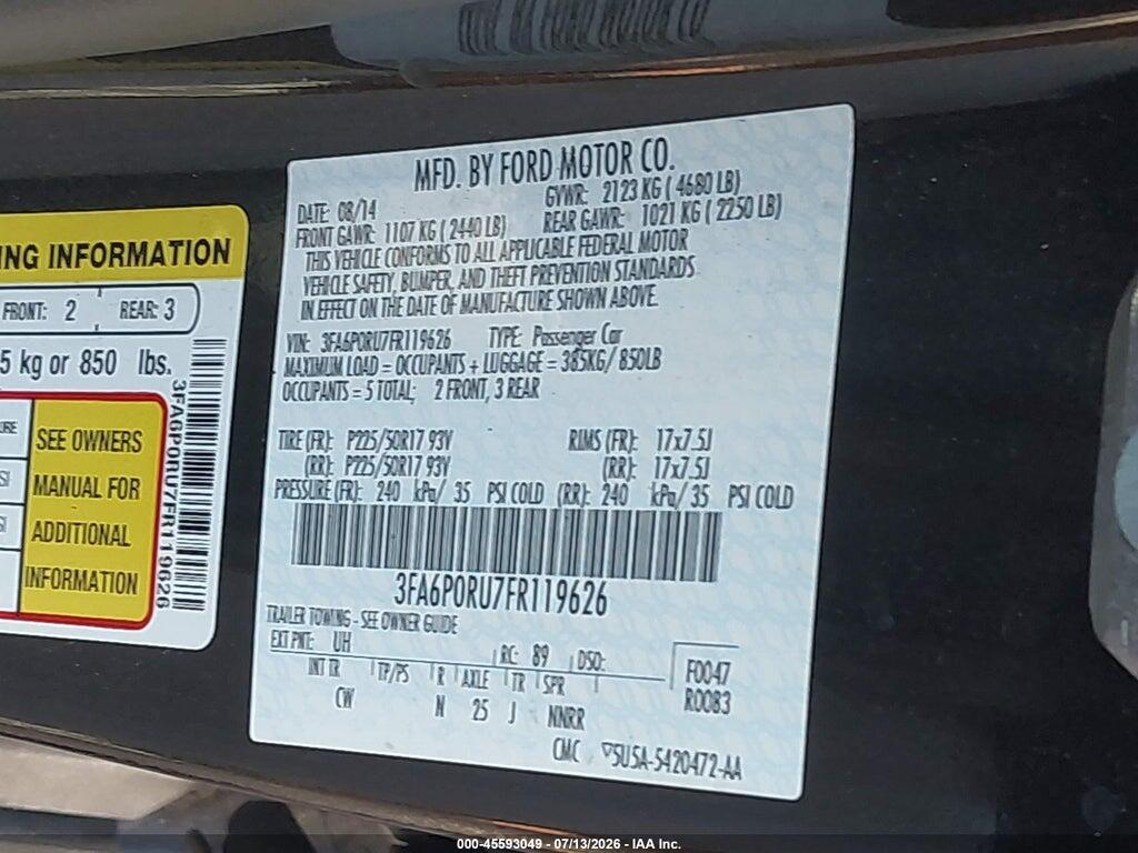 3FA6P0RU7FR119626 2015 FORD FUSION HYBRID photo no. 9
