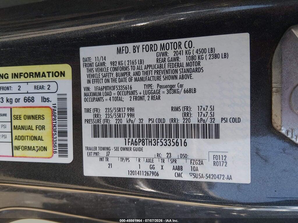 1FA6P8TH3F5335616 2015 FORD MUSTANG photo no. 9
