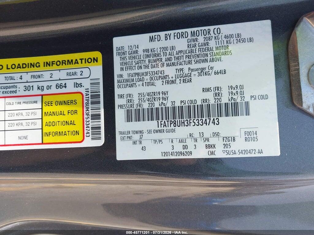 1FATP8UH3F5334743 2015 FORD MUSTANG photo no. 9