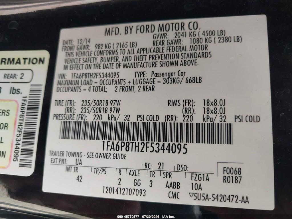 1FA6P8TH2F5344095 2015 FORD MUSTANG photo no. 9