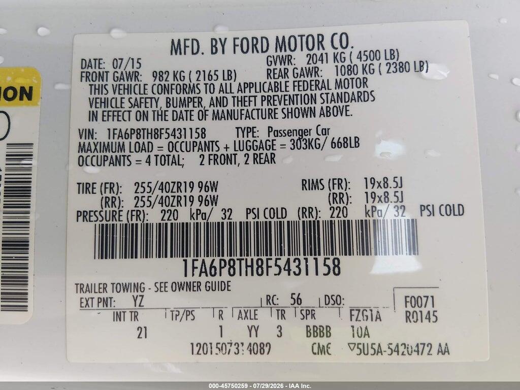 1FA6P8TH8F5431158 2015 FORD MUSTANG photo no. 9