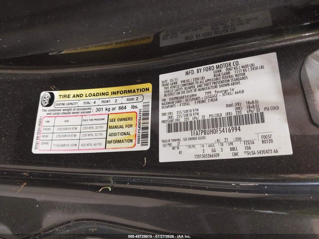 1FATP8UH0F5416994 2015 FORD MUSTANG photo no. 9