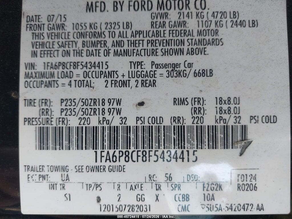 1FA6P8CF8F5434415 2015 FORD MUSTANG photo no. 9