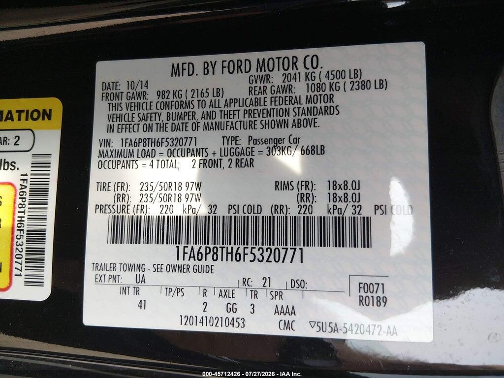 1FA6P8TH6F5320771 2015 FORD MUSTANG photo no. 9