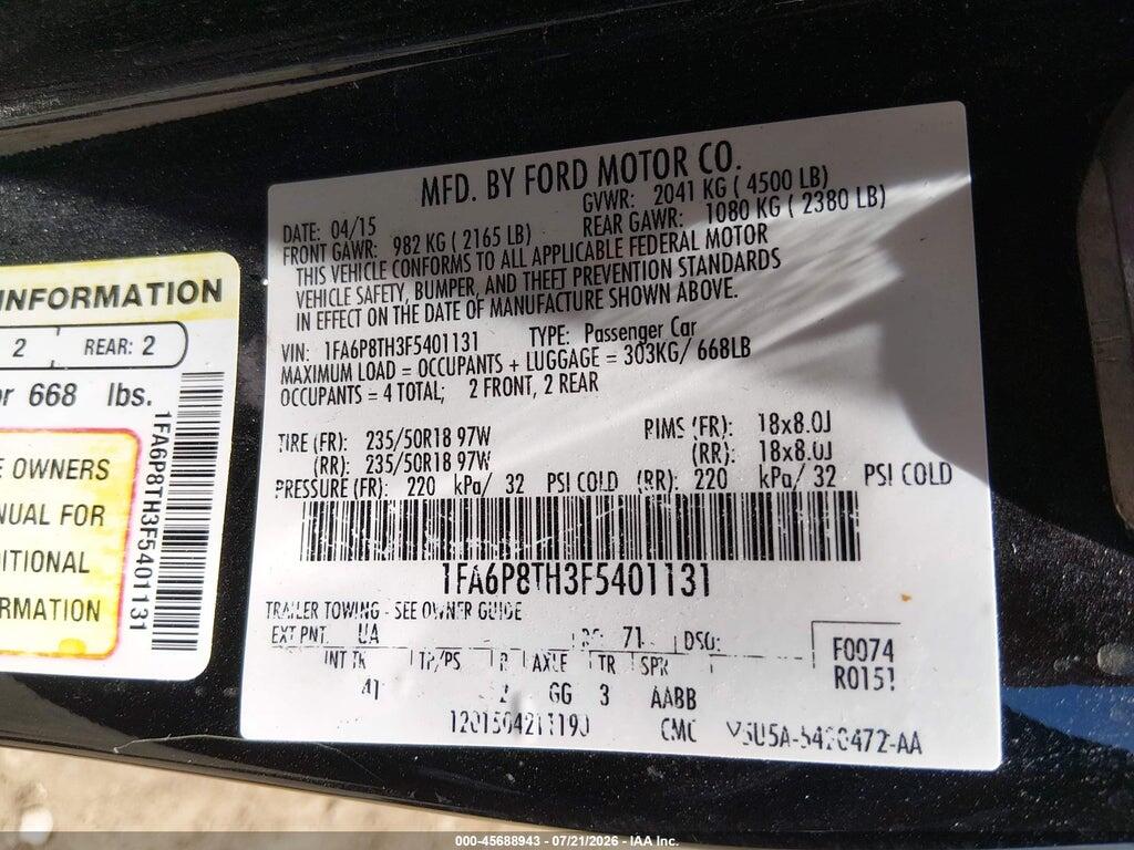 1FA6P8TH3F5401131 2015 FORD MUSTANG photo no. 9