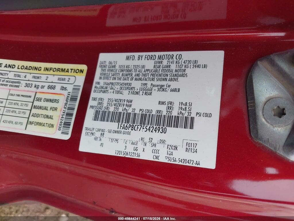 1FA6P8CF7F5424930 2015 FORD MUSTANG photo no. 9
