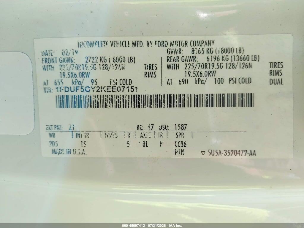 1FDUF5GY2KEE07151 2019 FORD F-550 CHASSIS photo no. 9