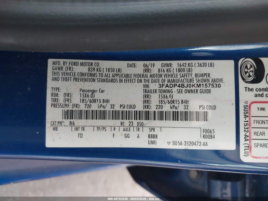 3FADP4BJ0KM157530 2019 FORD FIESTA photo no. 9
