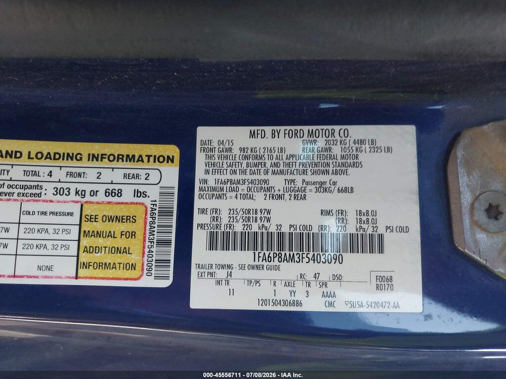 1FA6P8AM3F5403090 2015 FORD MUSTANG photo no. 9