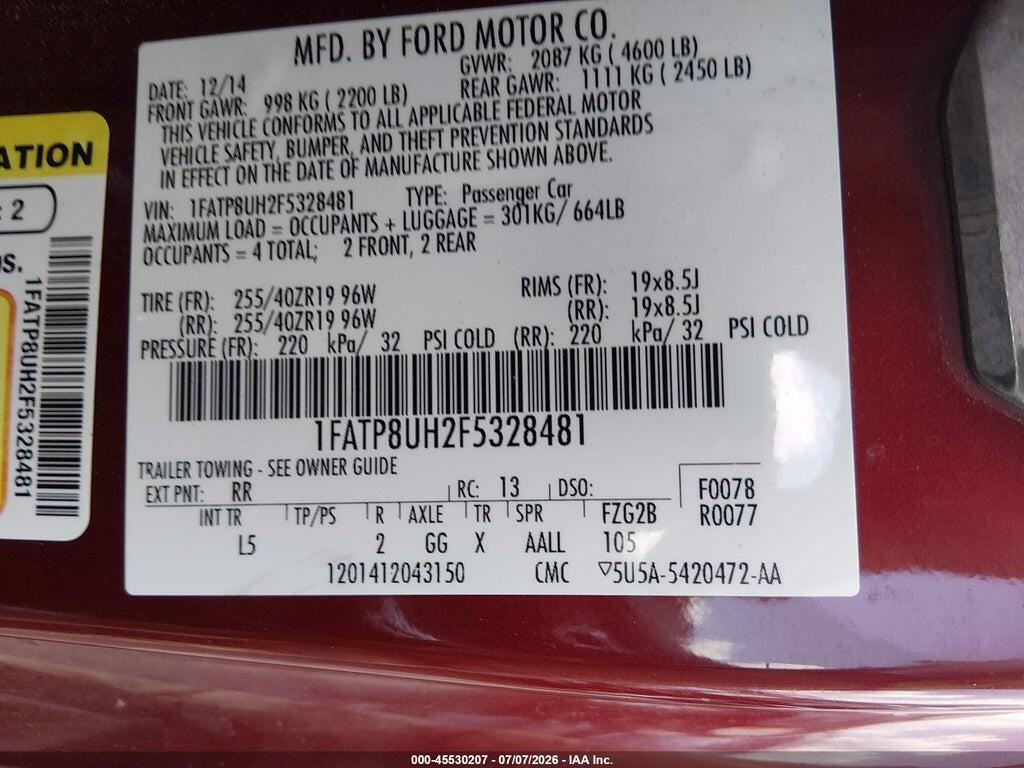 1FATP8UH2F5328481 2015 FORD MUSTANG photo no. 9