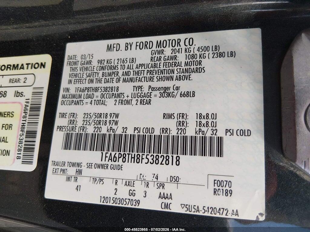 1FA6P8TH8F5382818 2015 FORD MUSTANG photo no. 9