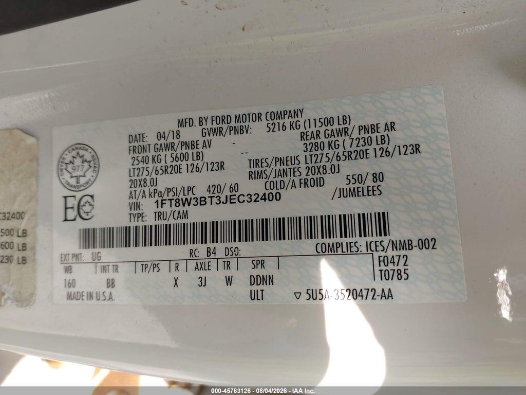 1FT8W3BT3JEC32400 2018 FORD F-350 photo no. 9